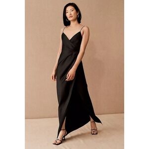 Anthropologie Freya Satin Charmeuse Dress Size 6 Black BHLDN